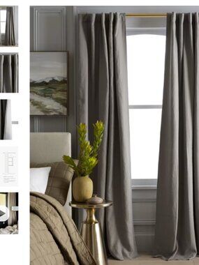 Quince European Luxe Linen Curtain Panel Grey 48x84 (one panel)